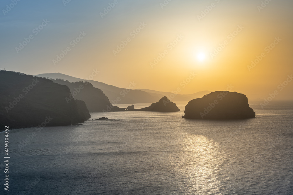 Gaztelugatxe from Machichaco Cape at sunset, Basque Country in Spain