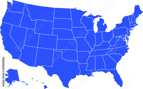Blue colored United States of America map. Political USA map. Vector illustration map.
