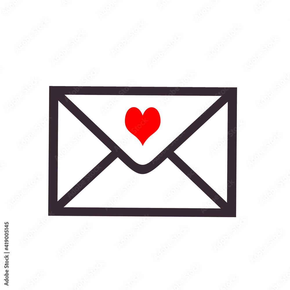 An abstract envelope outlined in black with a red heart on the inside An abstract envelope outlined in black with a red heart on the inside