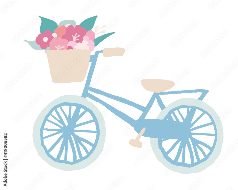 春のアイテム　花束を乗せた自転車　Spring item Bicycle with a bouquet