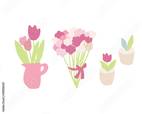 春カラーの花束イラスト　Spring color bouquet illustration