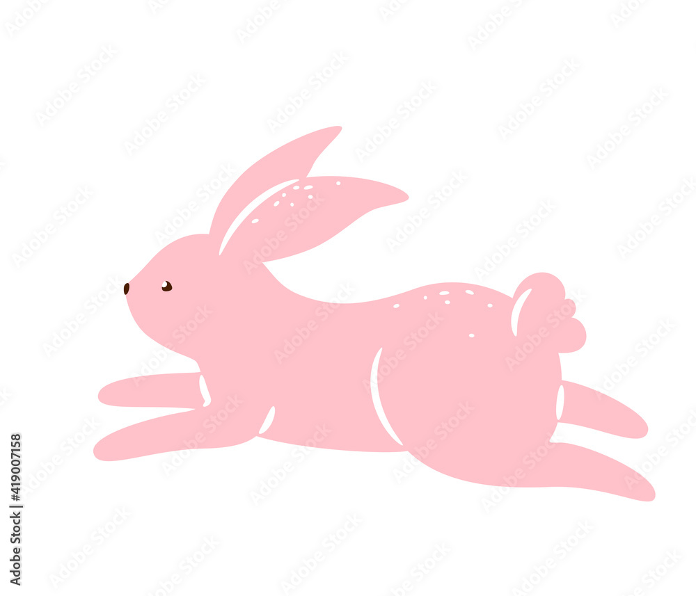 Bunny vector illustration. Pink textured rabbit isolated on white background. Cute print design characters in flat cartoon scandinavian style Bunny vector illustration. Pink textured rabbit isolated on white background. Cute print design characters in flat cartoon scandinavian style