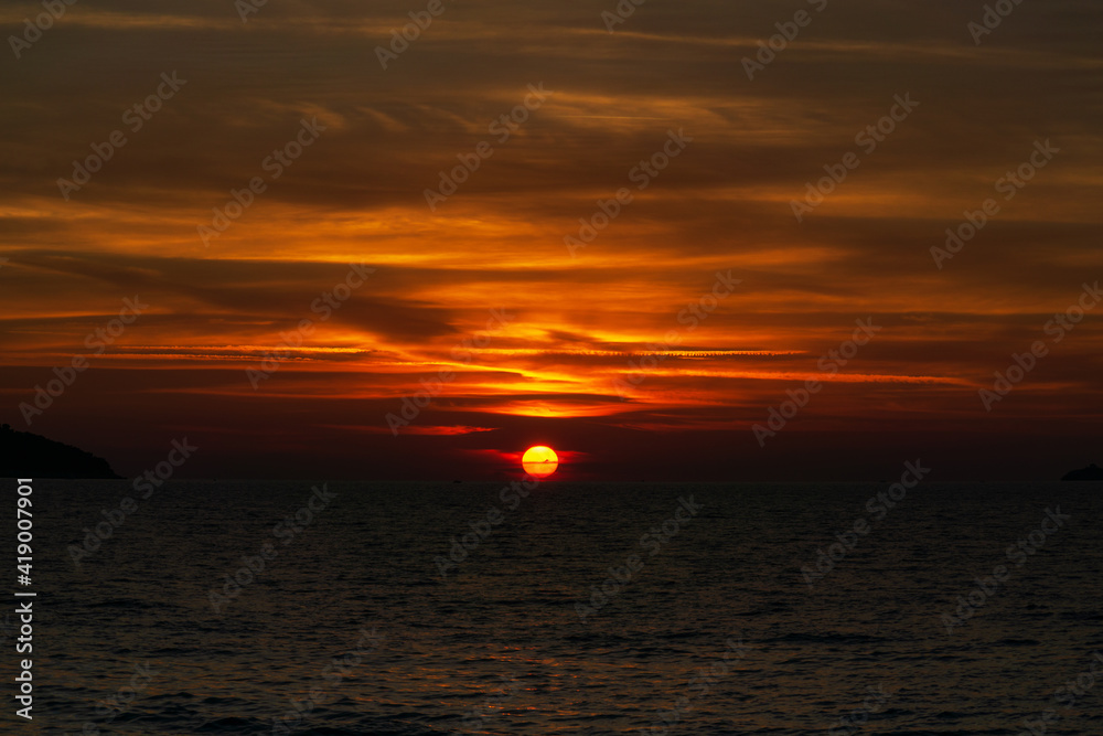 sunset over the sea. red sunset. sunset over the sea. red sunset.
