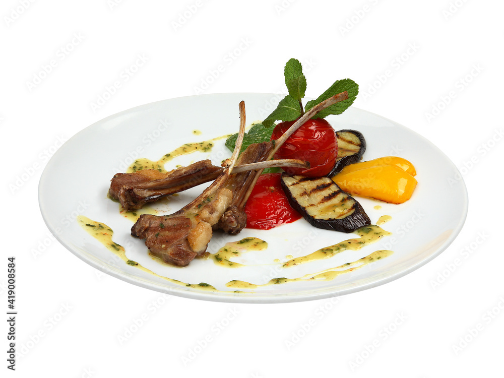 Organic grilled lamb chops with grilled vegetables