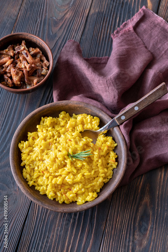 Portion of saffron risotto photo