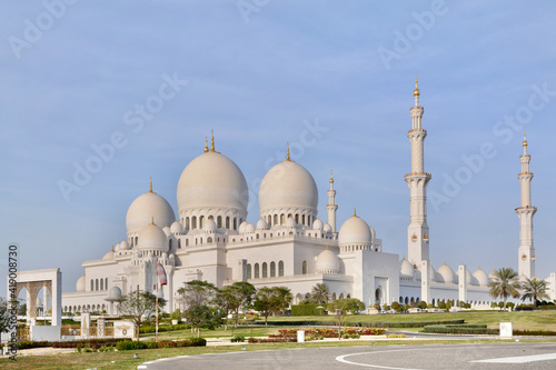 Sheikh Zayed Mosque against the blue sky. View from the north-east