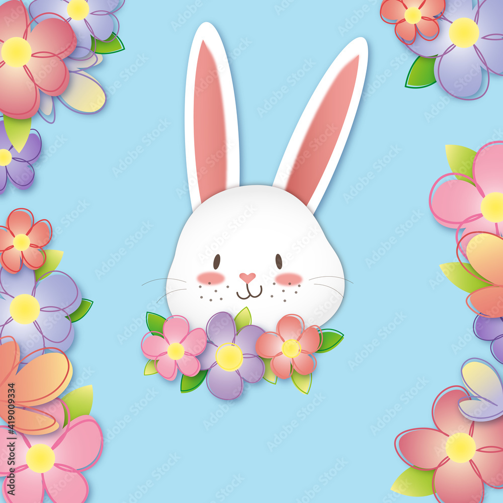 Easter card with bunny and spring flowers Easter card with bunny and spring flowers