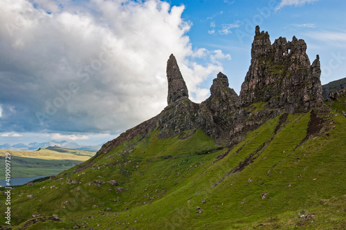 Old Man of Storr rock formation, part of the trotternish ridge, on the Isle of Skye in the Inner Hebrides, Scotland, UK photo
