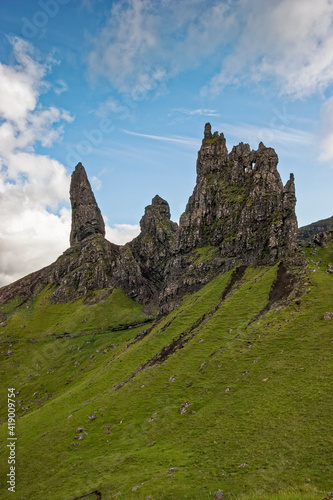 Old Man of Storr rock formation, part of the trotternish ridge, on the Isle of Skye in the Inner Hebrides, Scotland, UK