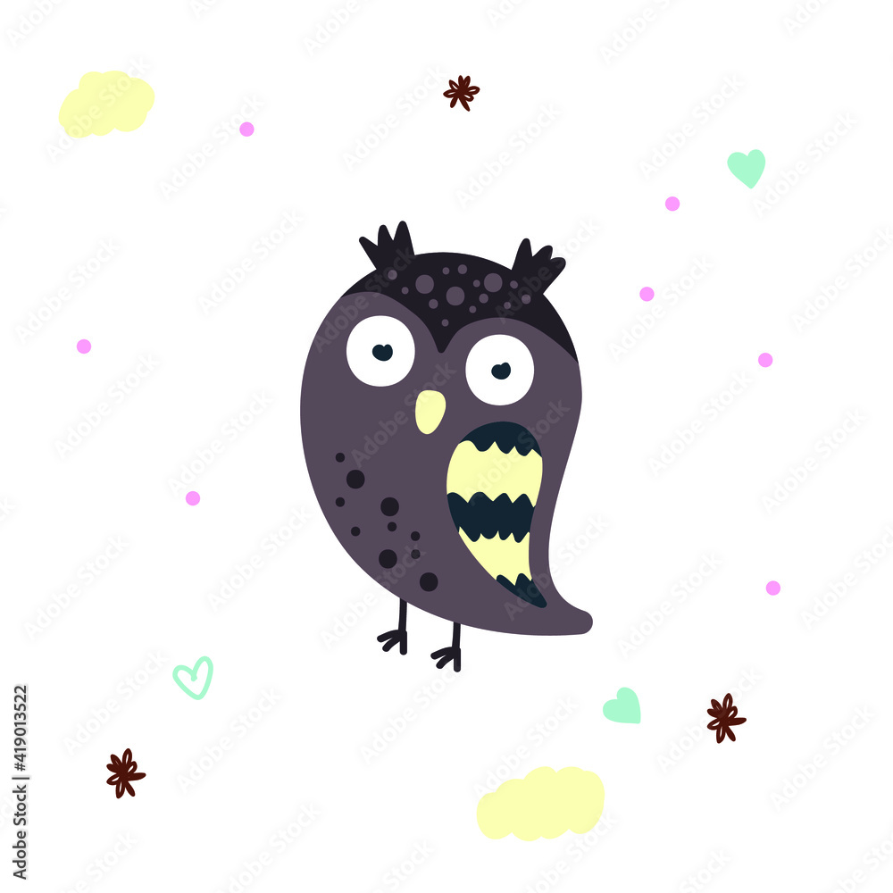 Cute brown owl baby illustration Cute brown owl baby illustration