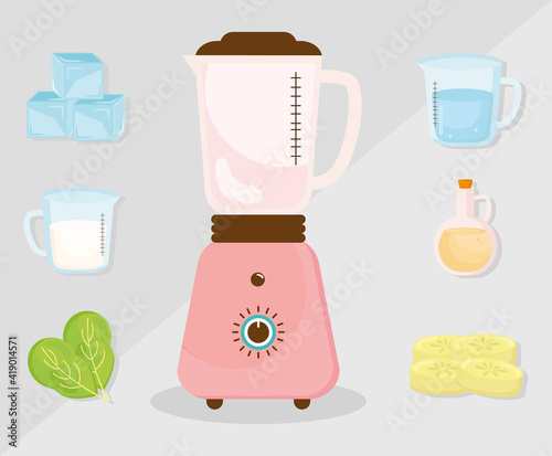 blender and ingredients smoothie icons