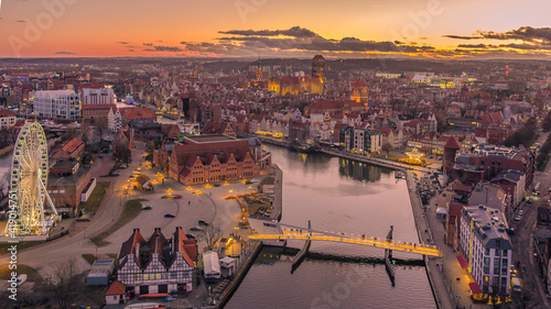 panorama of the gdansk city at sunset