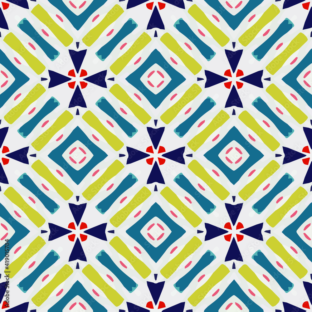 Seamless pattern with symmetric geometric ornament. 