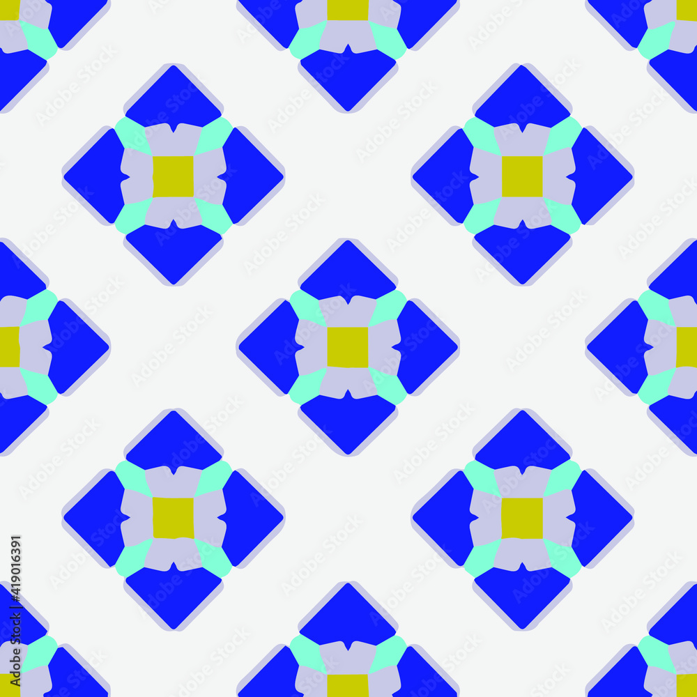 Seamless pattern with symmetric geometric ornament.
Seamless pattern with symmetric geometric ornament.