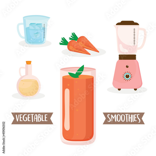 carrots smoothie ingredients set icons