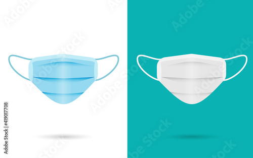 Surgical face mask. Blue medical protective masks front view isolated on blue. Corona virus mask with shield from covid 19 virus concept vector illustration eps 10, easy to modify. 