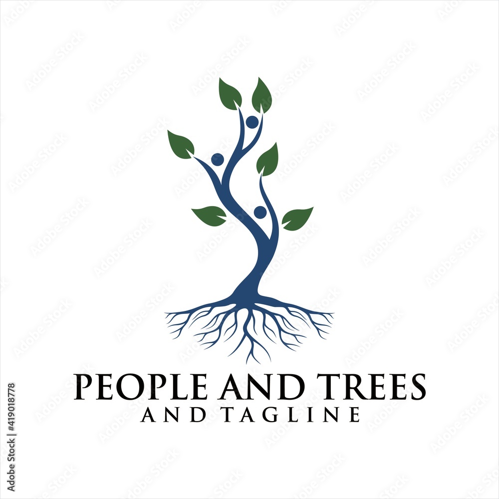 Obraz premium Human Tree Creative Concept Logo Design Template, People Tree Vector Logo Template.