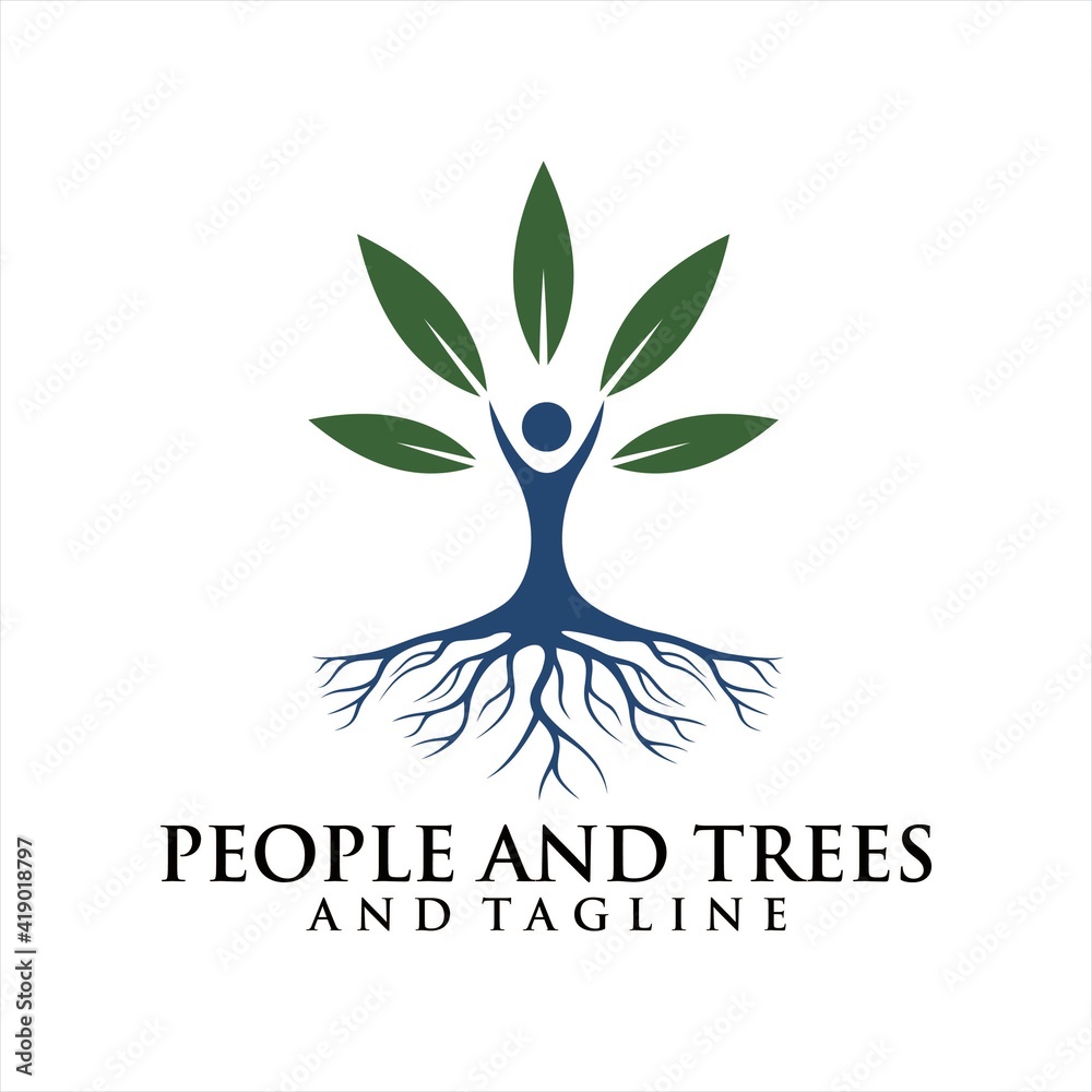 Fototapeta premium Human Tree Creative Concept Logo Design Template, People Tree Vector Logo Template.