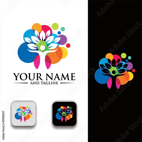 Human Tree Creative Concept Logo Design Template, People Tree Vector Logo Template.