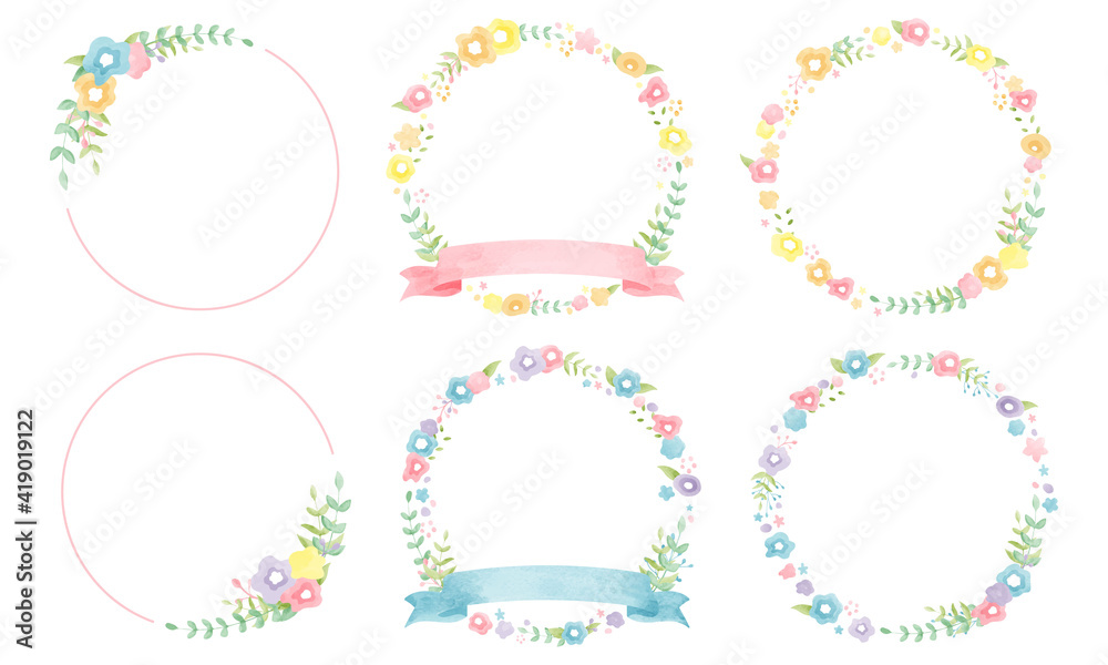 水彩の花の丸いミニカードセット/ Watercolor Flower Round Mini Card Set 水彩の花の丸いミニカードセット/ Watercolor Flower Round Mini Card Set