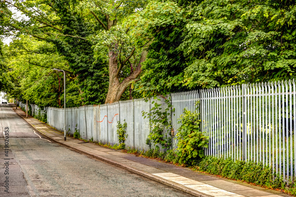 The fence along Penny Lane in Liverpool UK made famous by the Beatles song