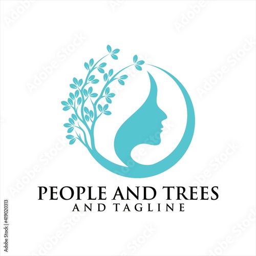 Illustration of a woman's face in conjunction with a tree., blooming tree with female face, vector.