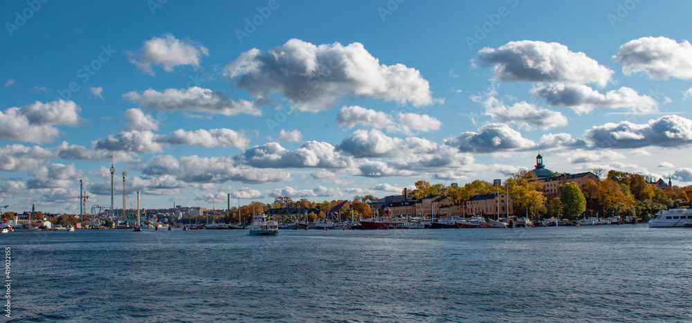 Sunny day in Stockholm with lots of beautiful clouds in the sky