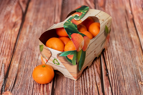 Mandarin orange fruits in recyclable packaging