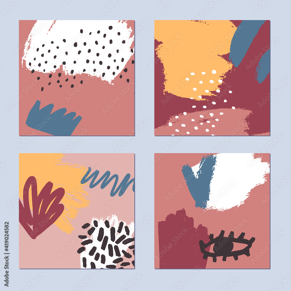 Abstract hand drawn backgrounds set. Pastel nature colours. Vector illustration.