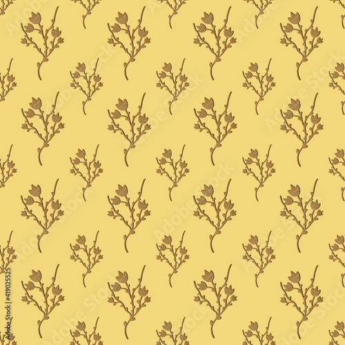 Seamless abstract floral pattern with yellow flowers on a light yellow background 