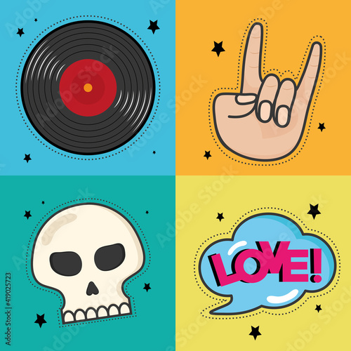 four set patches retro icons