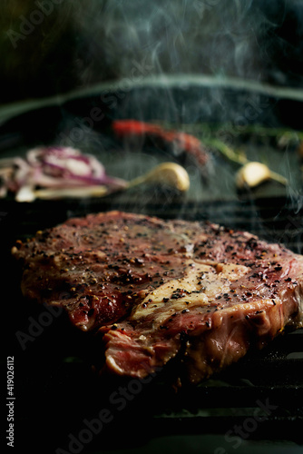 Grilling rib eye steak at home