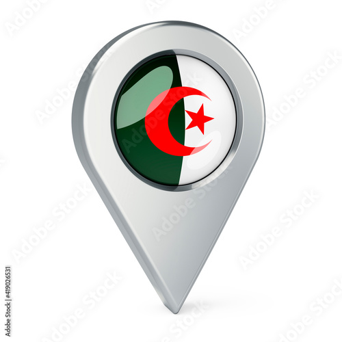 Free Download Map pointer with flag of Algeria, 3D rendering - GFXLoad