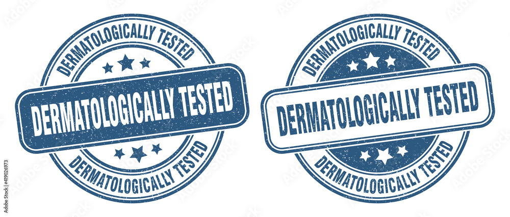 dermatologically tested stamp. dermatologically tested label. round grunge sign