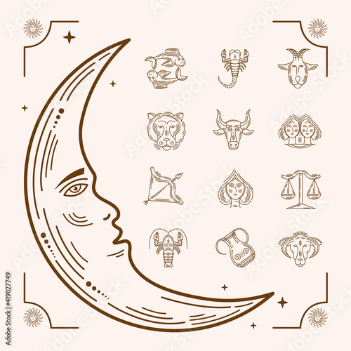 moon and zodiac astrology icons