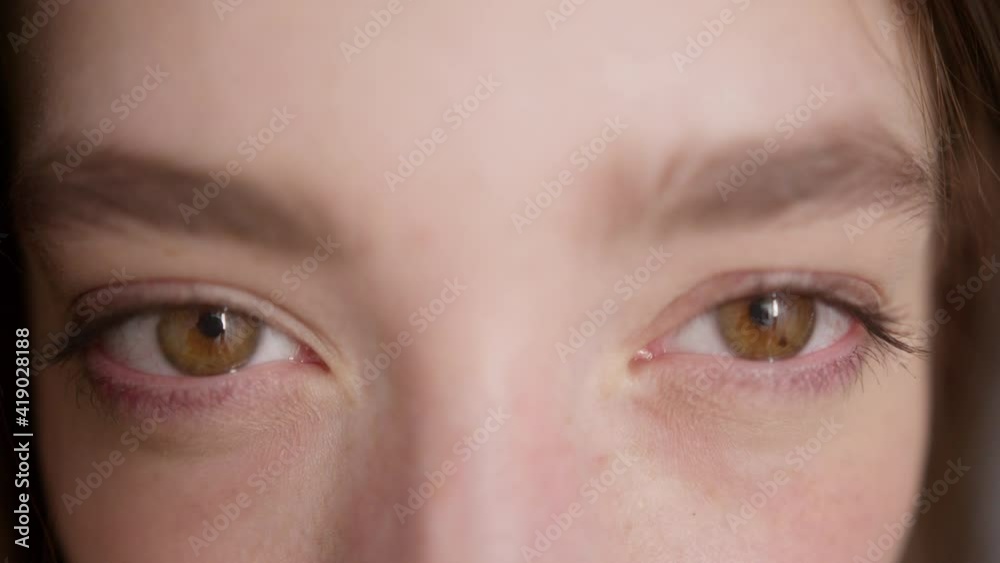 Female woman open eye, close up macro. Caucasian adult woman, isolated, looking at camera and smiling, student teenager generation z, nude clear skin Female woman open eye, close up macro. Caucasian adult woman, isolated, looking at camera and smiling, student teenager generation z, nude clear skin