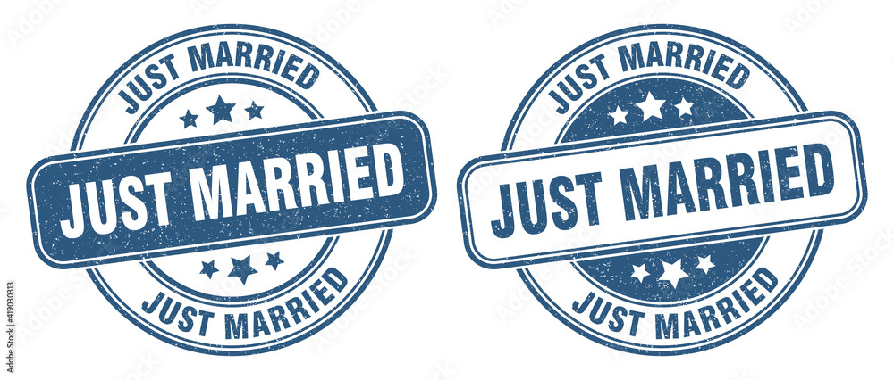 just married stamp. just married label. round grunge sign