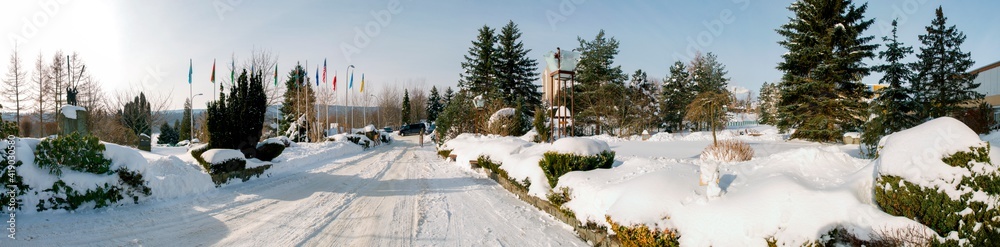 winter landscape park in the city with beautiful trees winter landscape park in the city with beautiful trees