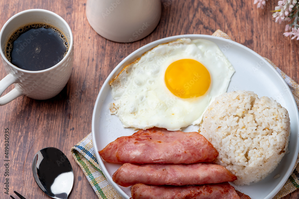 Hamsilog (flatlay)- famous Filipino meal that consists of fried rice ...