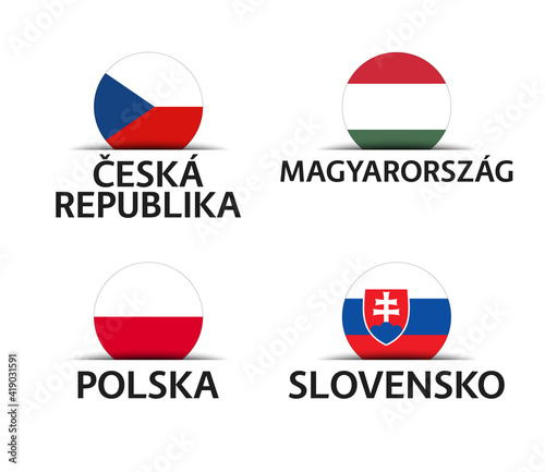 Free Download Czech Republic, Hungary, Poland and Slovakia. Set of four Czech, Hungarian, Polish and Slovak stickers. Simple icons with flags isolated on a white background - GFXLoad