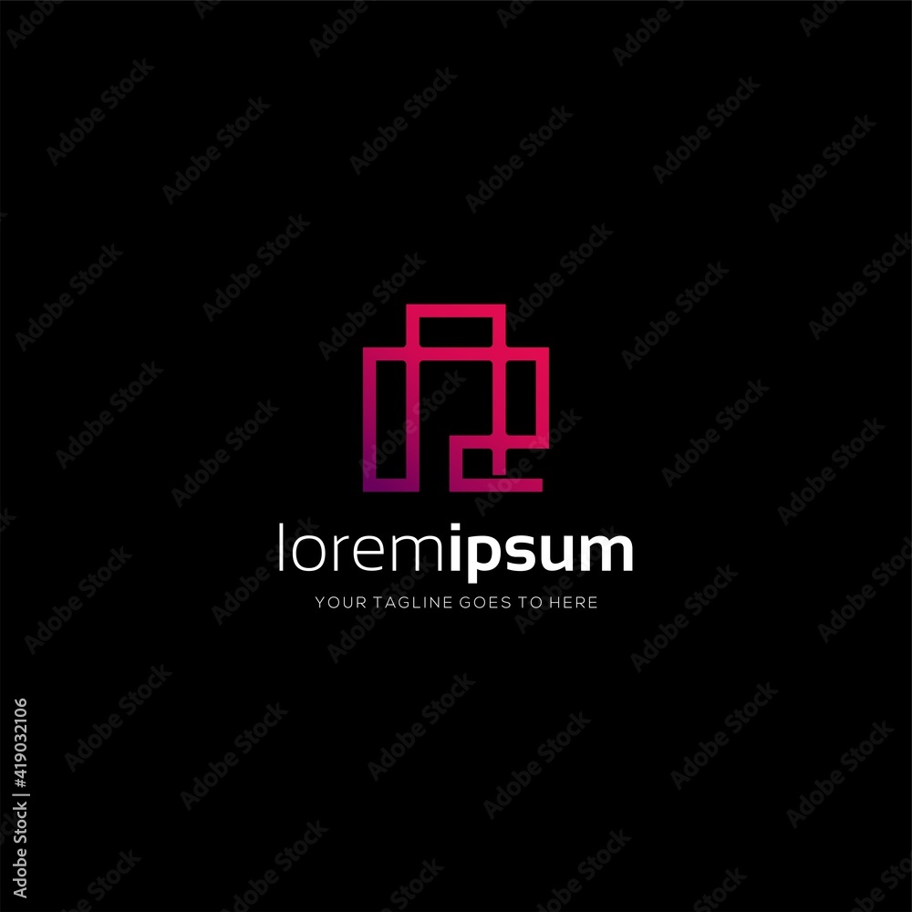 Fototapeta premium Buildings square logo, initial Letter R building square with monoline design abstract