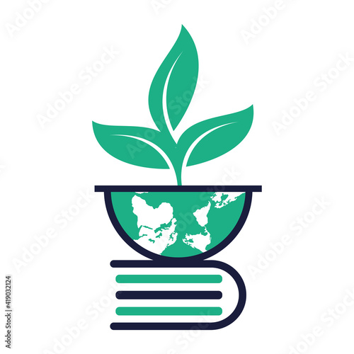 Earth book logo design concepts. Green School Logo Vector Template Design Illustration.