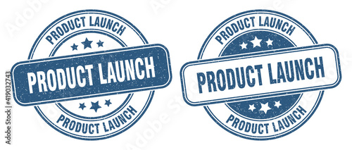 product launch stamp. product launch label. round grunge sign