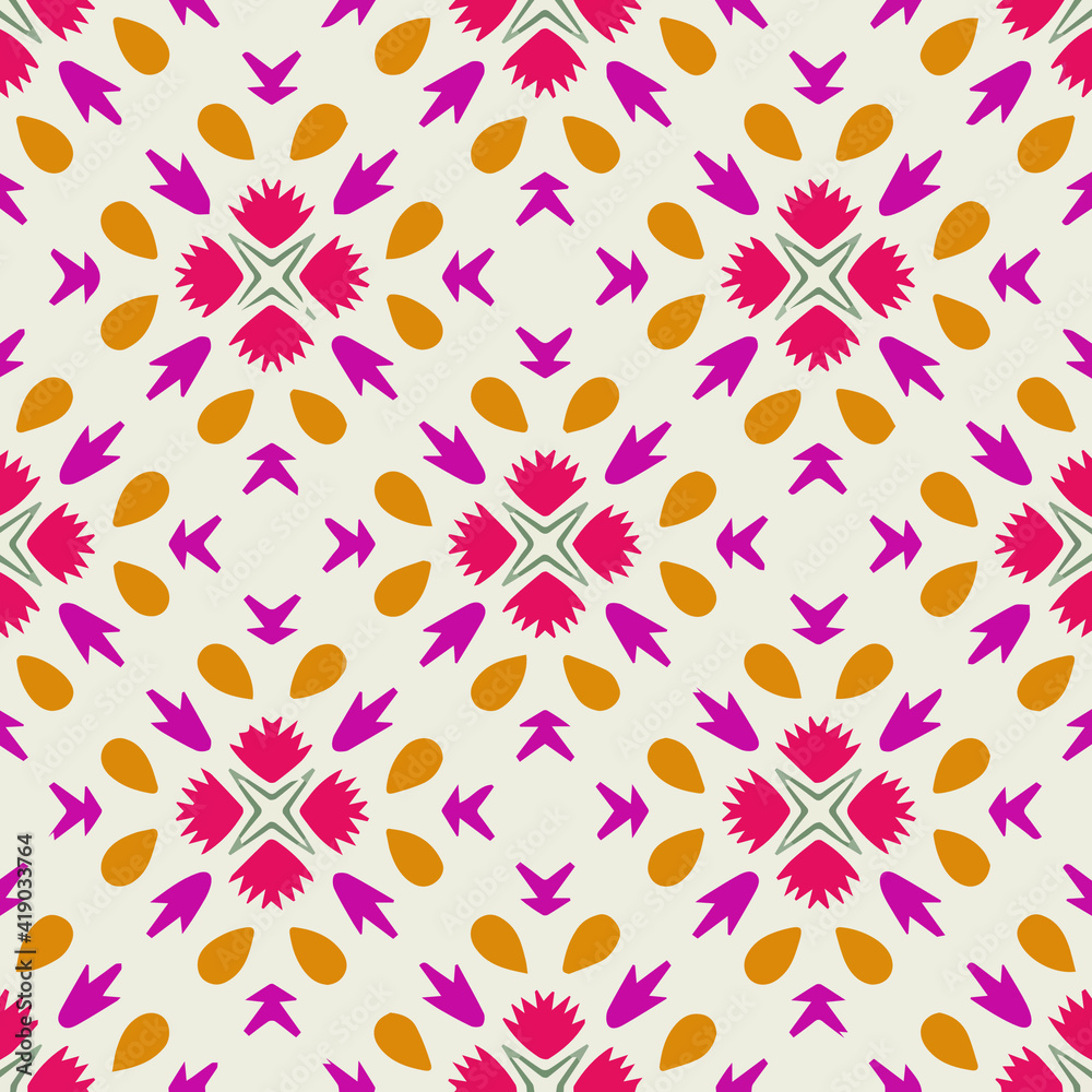 Seamless pattern with symmetric geometric ornament. Seamless pattern with symmetric geometric ornament.