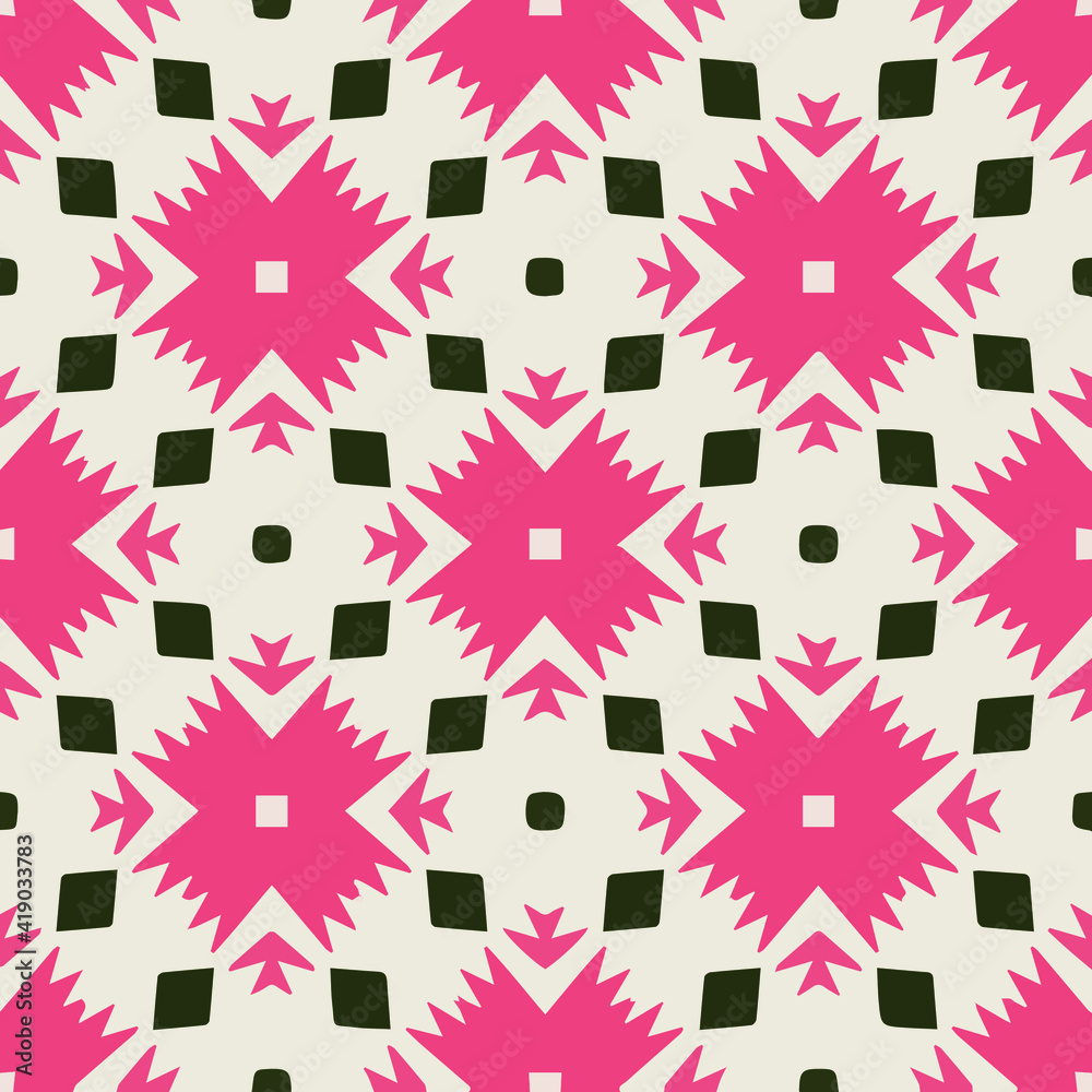 Seamless pattern with symmetric geometric ornament. Seamless pattern with symmetric geometric ornament.
