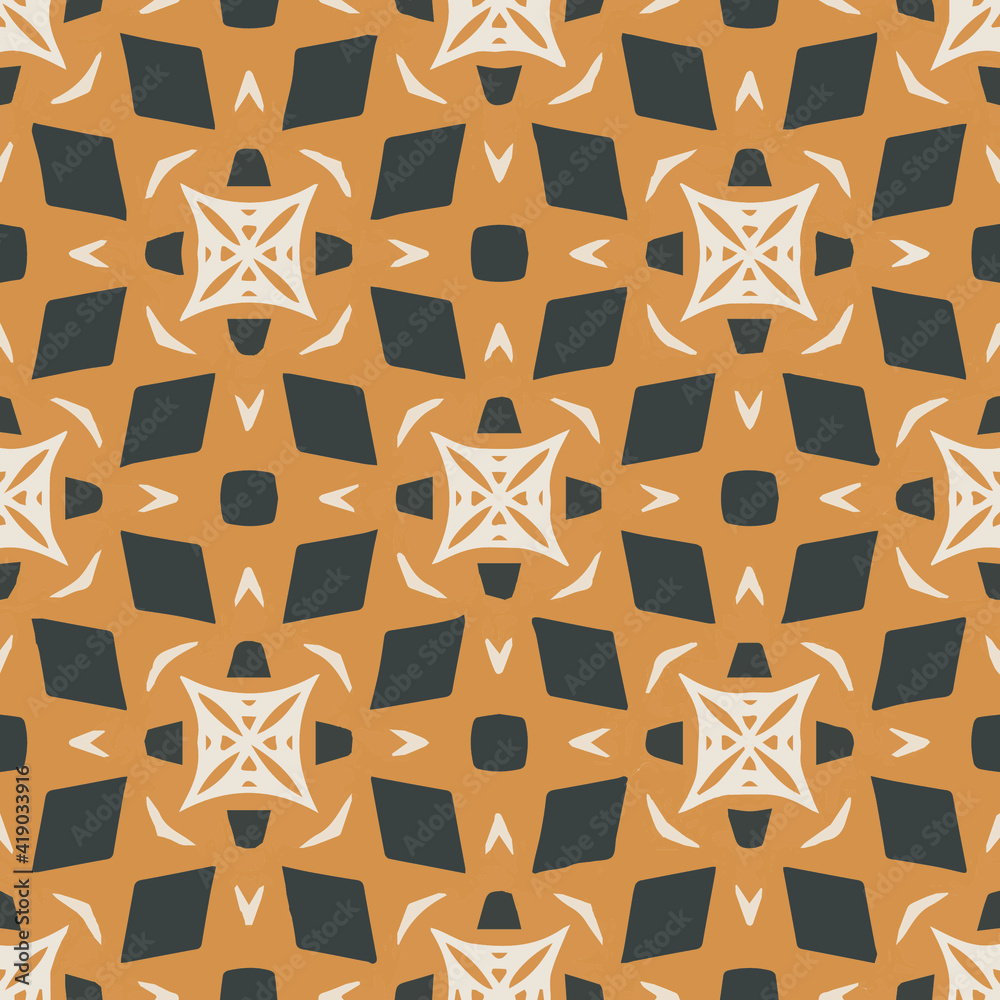 Seamless pattern with symmetric geometric ornament. 