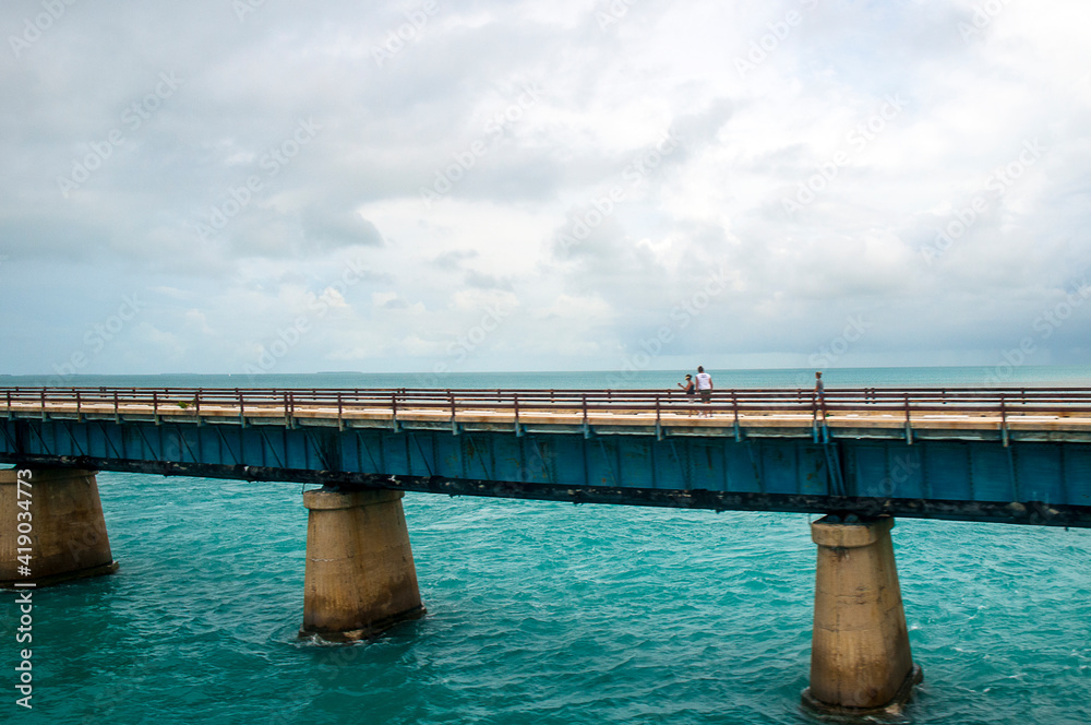 7 Mile Bridge in Key West Florida USA was a rail bridge built in 1912 it was wrecked in a 200 mph hurricane in 1935 with the loss of 400 lives It will reopen in 2021. The road Bridge opened in 1982 7 Mile Bridge in Key West Florida USA was a rail bridge built in 1912 it was wrecked in a 200 mph hurricane in 1935 with the loss of 400 lives It will reopen in 2021. The road Bridge opened in 1982
