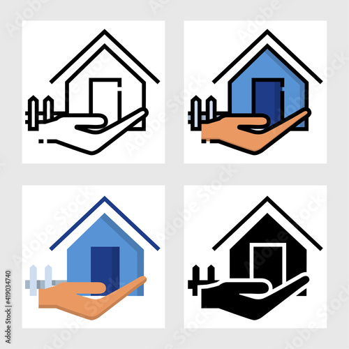 real estate with hand icon vector design in filled, thin line, outline and flat style.