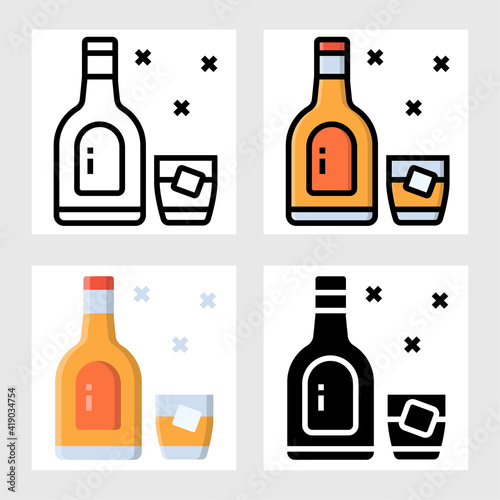 whisky icon vector design in filled, thin line, outline and flat style.
