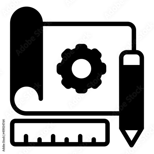 
Paper with pencil and scale denoting solid icon of prototype 

